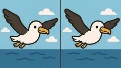 Puzzel: vind 3 verschillen in de afbeelding van een vliegende vogel in 31 seconden